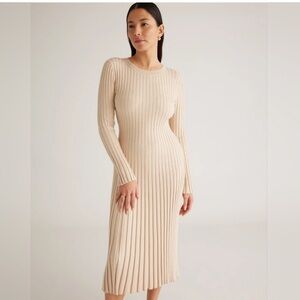 Quince Heather Oatmeal Ribbed Long-Sleeve Knit Midi Dress